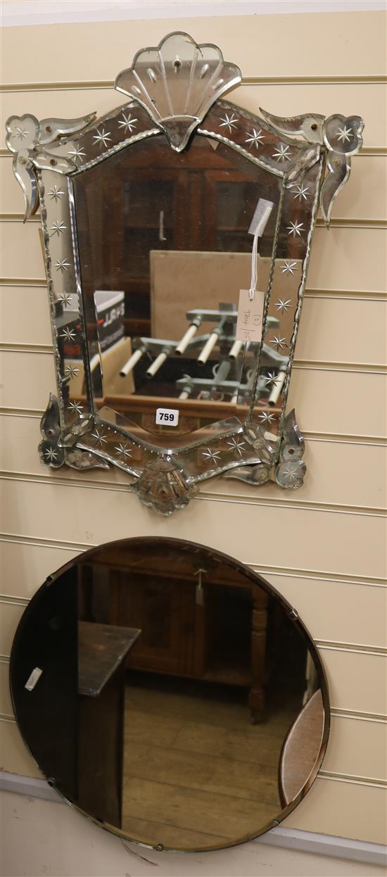 A Venetian wall mirror and circular mirror Both W.51cm